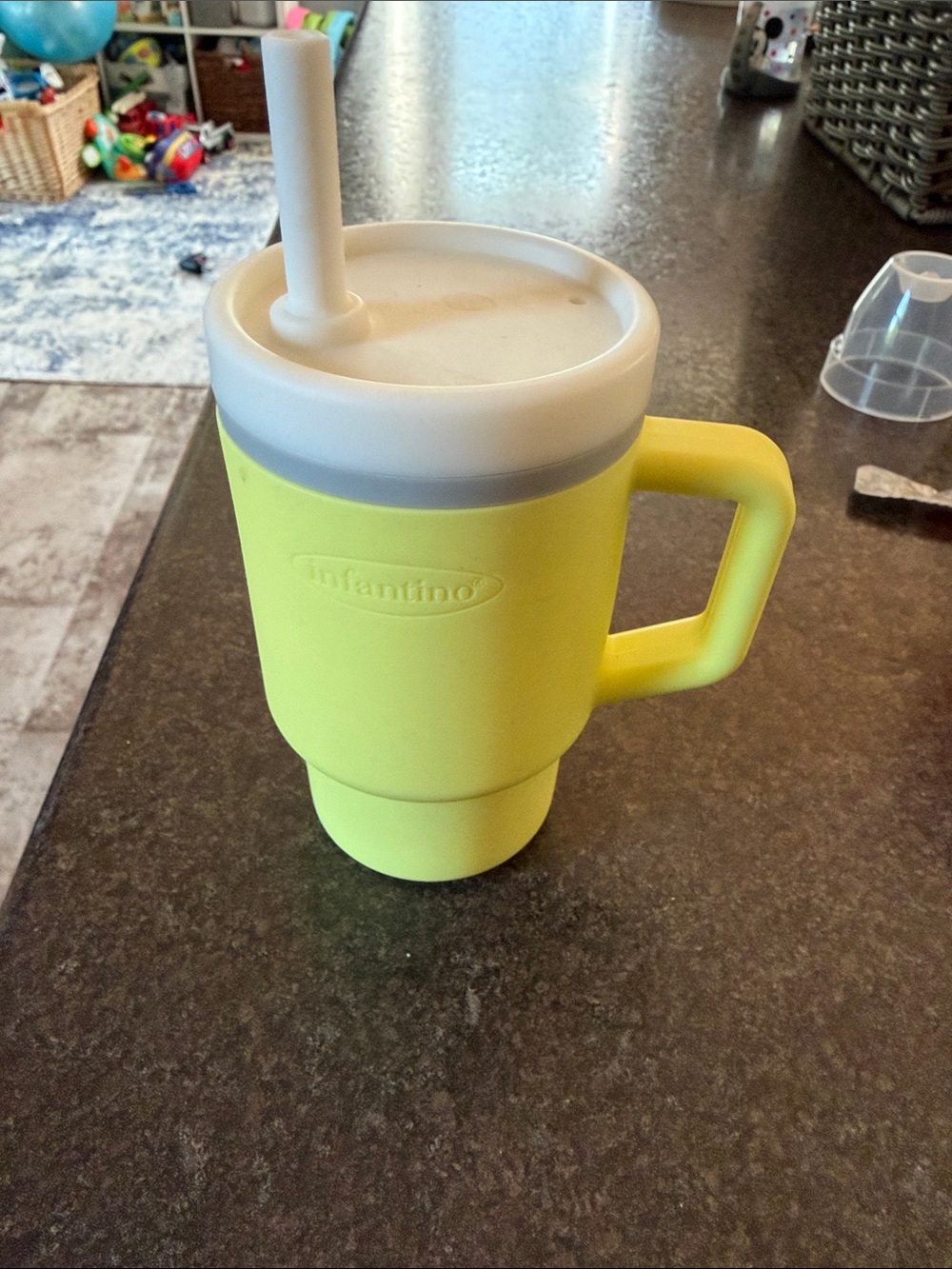 Infantino Yellow Silicone Sippy Cup with White Lid and Straw